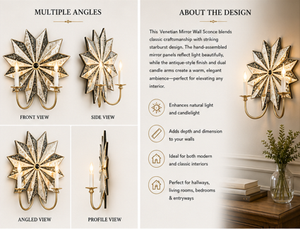 Geometric <b>Star</b> Wall Sconce with Antique <b>Mirrored</b> Glass and Gold Finish for Decorative Lighting - Product Image 3