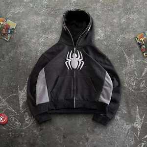 Sweat-shirt à capuche Spider-Man noir et rouge à motif toile, unisexe, coupe oversize, décontracté, tricoté en polyester pour l'automne - Product Image 4