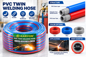 Tuyau de soudage double KARYON en PVC renforcé de 6 mm, canaux doubles, durable et flexible, options de longueur 30 m/100 m pour gaz oxygène/acétylène - Product Image 6