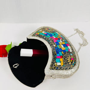 Hecho a mano moderno étnico plata Metal artesanías envejecido Multicolor mosaico boda Crossbody Sling tendencia envejecido plata Metal - Product Image 1
