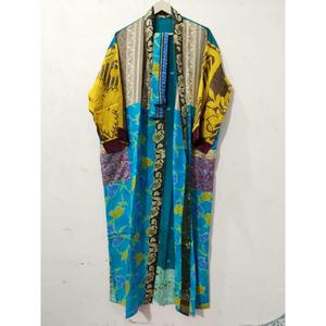 ชุดคลุมยาวผ้าไหมญี่ปุ่นวินเทจสำหรับผู้หญิง ดีไซน์ลายปะติดแบบอินเดีย ซารี คิโมโน ระบายอากาศได้ดี แห้งเร็ว - Product Image 3