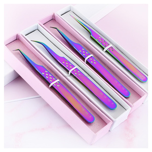 Print Logo Fiber Extension Lash Tweezers Russian Volume Classic Eyelash Extensions Tweezer Lash Tweezers Gold Finish - Product Image 1