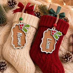 Adorno Navideño de Madera, Etiqueta con Nombre Personalizada, Decoración Rústica para las Fiestas, Forma Irregular, Decoración para Colgar en la Pared Cortada con Láser - Product Image 3