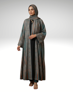 Ensemble Abaya Safaa en viscose tissée de luxe – Abaya ouverte sur le devant à motif tissé 2 pièces avec hijab assorti – Direct usine - Product Image 1