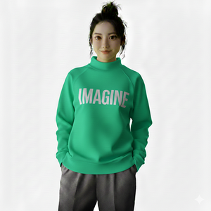 Cozy Autumn/<b>Winter</b> Women's Oversized Mock Neck Pullover Long Sleeve Fleece Eco-Friendly Sweatshirt Solid Casual Front Logo <b>Top</b> - Product Image 3