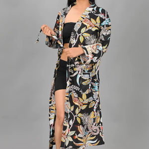 Kimono Elegante de Algodón 100% con Cuello en V, Manga Larga, Estampado Floral Indio, para Mujer, Estilo Casual de Verano, con Cierre de Cordón - Product Image 2