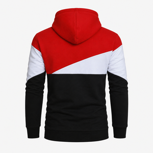 Sweat-shirt à capuche personnalisé à blocs de couleur pour hommes, rouge, blanc, noir, streetwear décontracté - Product Image 3