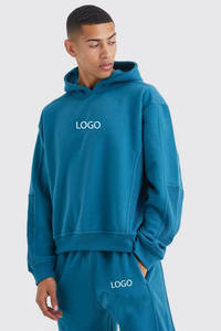 <b>Mens</b> Solid Teal Blue Custom Logo <b>Pullover</b> Hoodie and Matching Jogger Sweatpants Tracksuit OEM ODM Wholesale Apparel - Product Image 3