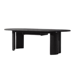 Modern <b>Extendable</b> Outdoor <b>Dining</b> <b>Table</b> Black Teak Oval Expandable <b>Dining</b> <b>Table</b> Hidden Extension Leaf Durable Furniture - Product Image 3