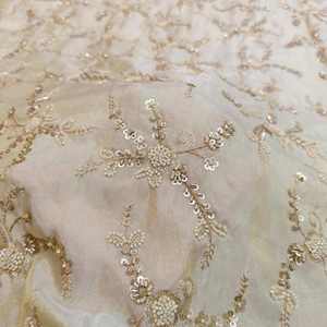 Tissu brodé perlé Dobby 100% soie pour robes de mariée, dentelle et vêtements pour filles - Fournisseur et fabricant sur mesure - Product Image 1