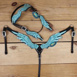 Ensemble d'équipement équestre authentique en cuir occidental, magnifique têtière et peitoral à motifs floraux, travaillés à la main pour la course et l'équitation. - Product Image 1