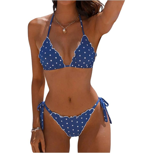 Conjunto de Bikini para Mujer, Traje de Baño con Volantes y Estampado de Lunares, Traje de Baño Triangular con Cuello Halter, Ropa de Playa Brasileña Sexy 2026 - Product Image 1