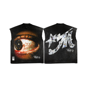 Camiseta Negra de Manga Corta para Hombre con Estampado Gráfico de Ojos, Estilo Urbano, Corte Regular, Algodón Jersey, Cuello Redondo - Product Image 4