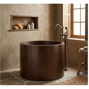 Baignoire autoportante de luxe en cuivre martelé, design texturé, avec robinet doré élégant, style antique, pour adultes - Product Image 3