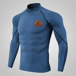 Chemise de compression pour homme avec logo personnalisé 2024, de haute qualité, respirante, tricotée, unie, décontractée, avec col rond et manches longues - Product Image 6