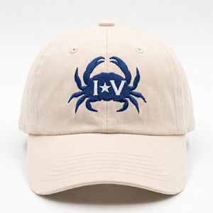 Gorras de Béisbol Personalizadas de Algodón Beige, Estilo Dad Hat, Sin Estructura, Seis Paneles, Vintage, Bordado de Cangrejo Azul, Hebilla de Latón Ajustable, Unisex, OEM - Product Image 1