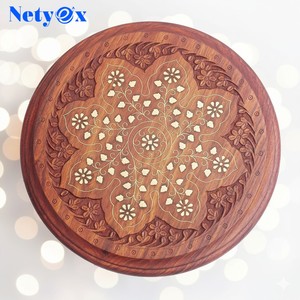 Handcrafted Sheesham Wood Carved Decorative <b>Plate</b> with Inlay | Wholesale - Product Image 4