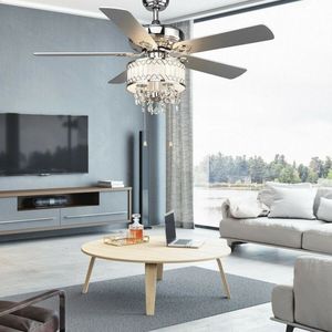 Ventilatore da Soffitto in Cristallo da 52 Pollici con Luce, 5 Pale Reversibili, Design Retrò in Ferro, Uso Interno, Motore AC/DC 110V - Product Image 1