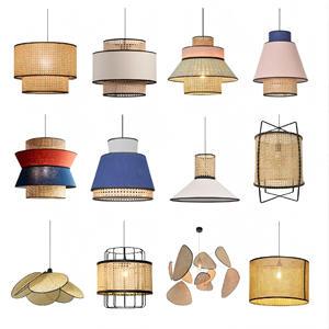 Lampe suspendue en bois vintage en rotin pour la décoration de salle à manger, bar, restaurant - Product Image 5