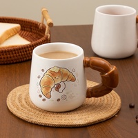 Mug à café en céramique créatif avec poignée en forme de croissant, 340 ml, design 3D pain, tasse à eau en porcelaine, mug esthétique pour thé au lait, pour café, maison, cadeau