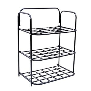 Three Tier Metal Storage <b>Rack</b> With Grid Shelves Standing Type For Kitchen Sundries Minimalist Design - Product Image 1