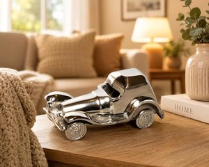 Figurine métallique de roadster classique avec finition chromée et nickel lisse |   Pièce maîtresse de collection de voitures anciennes pour la décoration de la maison ou du bureau - Product Image 3