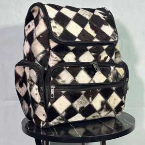Genuine Leather Real Fur Diamond Lattice <b>Backpack</b> Softback Zipper Closure <b>Waterproof</b> Detachable Shoulder Strap Unisex Daily Uses - Product Image 3