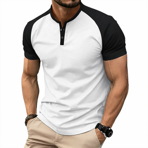Summer Men's Casual Golf for T-<b>Shirts</b> Washed Blank Stand Collar Crocheted Polyester/Cotton Breathable Custom Sports Fitness - Product Image 6