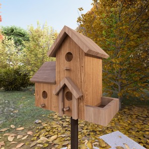 Mangeoire à oiseaux moderne en bois de teck à plusieurs niveaux - Fabrication artisanale en gros - Product Image 3