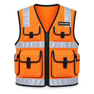 Blackthorn Orange Reflective Safety Vest with Pockets Zipper Closure Breathable Men's Work Outerwear Summer Casual Vest - Product Image 1