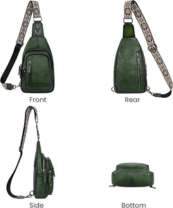 Elegant Green Leather Crossbody <b>Sling</b> <b>Bag</b> for Women Multi Functional Chest <b>Bag</b> with Adjustable Strap Durable Stitching - Product Image 2