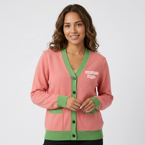 Cardigan personnalisé à col en V et double boutonnage pour sororité, avec logo en chenille et lettrage grec, style vintage, tricoté pour femme, manches longues, hiver - Product Image 1