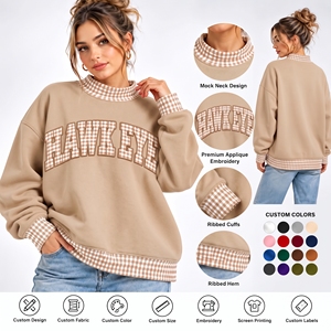 Sudadera Oversize de Cuello Alto Personalizada para Mujer, de Algodón Grueso con Parche Bordado y Forro Polar de Cuadros Polka, Colores Personalizados - Product Image 1