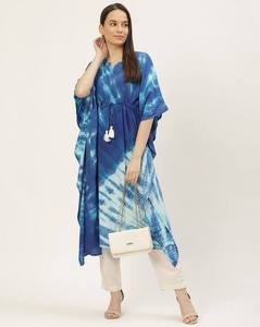 High Quality Designer Rayon <b>Kaftan</b> Tie Dyed <b>Summer</b> Daily Wear Regular Fit Sweetheart Neck Washable Three Quarter Sleeve - Product Image 2