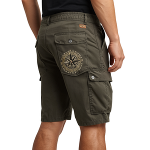 Pantalones Cortos Cargo Distintivos para Hombre con Diseño de Brújula Herencia y Construcción Casual de Primera Calidad - Product Image 3