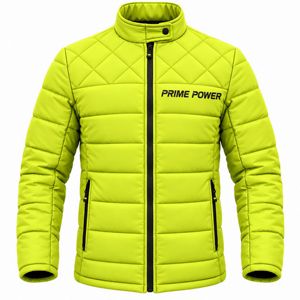Veste matelassée coupe-vent Prime Power pour homme, vert lime, col montant, fermeture éclair sur le devant, couleur unie, vêtement d'extérieur décontracté pour l'hiver - Product Image 1