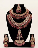 Parure de bijoux de mariée indienne exclusive, collier choker lourd pour mariage, collier ethnique traditionnel avec boucles d'oreilles, mang tika et ensemble de bijoux Pasa