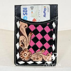 ซองใส่บัตรหนังแท้ทำมือลายตารางหมากรุกคุณภาพสูง ทนทาน สำหรับใช้ในชีวิตประจำวัน ผลิตตามสั่งจากโรงงาน - Product Image 1