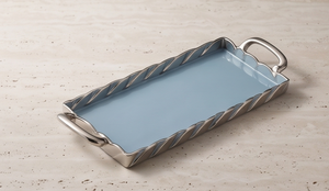 Nordic Rectangular sky Blue Enamel Metal Serving Tray Twisted Rim Silver Side Handles Luxury <b>Vanity</b> <b>Table</b> Perfume Candle Dish - Product Image 4