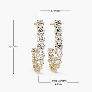 Boucles d'oreilles créoles modernes en or 14 carats avec diamants de laboratoire ronds 2,70 carats 20 mm sertis à griffes, bijoux de luxe, cadeau pour femme - Product Image 5