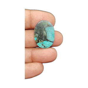 Cabochon en cristal de turquoise tibétaine naturelle fait main pour la fabrication de bijoux - UDGEMS Modèle 671 23x20mm Teinte verte et bleue - Product Image 1
