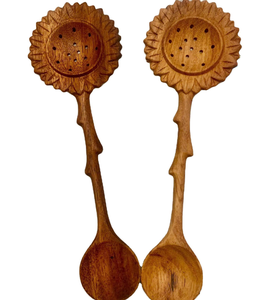 Handmade Wooden Spoon- Handcrafted Sunflower Wooden Slotted Spoon - Product Image 1