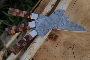 Ensemble de 3 couteaux de cuisine professionnels en acier Damas forgé à la main, manche en bois, support OEM/ODM, personnalisable, faibles MOQ - Product Image 2