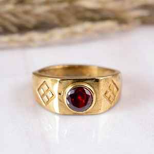 Wholesale Vintage Brass Signet <b>Ring</b> 14K Gold Plated Bold <b>Statement</b> Handmade Red Zircon Boho Hippie Style Daily Wear Unisex - Product Image 1