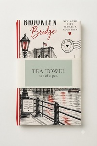 Essuie-tout en coton de qualité supérieure |   Essuie-tout de cuisine imprimé avec un paysage urbain de la Brooklyn Bridge de New York |   Souvenir de voyage des États-Unis & torchon de cuisine - Product Image 3