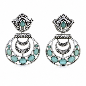 Proveedor Mayorista de Pendientes Colgantes con Engaste de Bisel Plateado Oxidado, Piedra Monalisa en Forma de Luna, para Fiestas/Bodas - Product Image 1