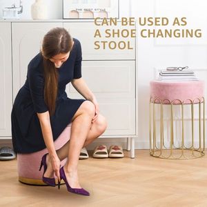 Set of 2 <b>Round</b> Velvet Upholstered Vanity <b>Stools</b> Comfortable Footrest Side Tables with Removable Lid for Living Room Storage - Product Image 3