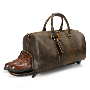 Sac de voyage en cuir véritable Crazy Horse avec compartiment à chaussures, sac de voyage à roulettes, sac de voyage en cuir pour homme - Product Image 2