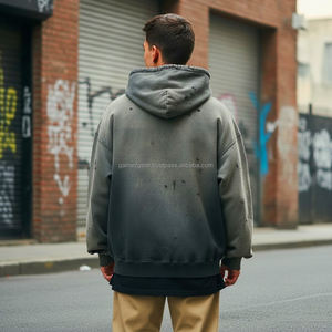 Streetwear brodé personnalisé 310 Gsm 100% coton pull à capuche surdimensionné avec poche-Design vintage lourd et vieilli - Product Image 4