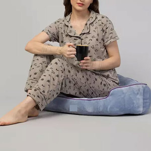 Stylish Women Night <b>Suits</b> Soft Fabric <b>Pajama</b> Set With Round Neck Top And Elastic Waist Pants For Sleeping Comfort - Product Image 3